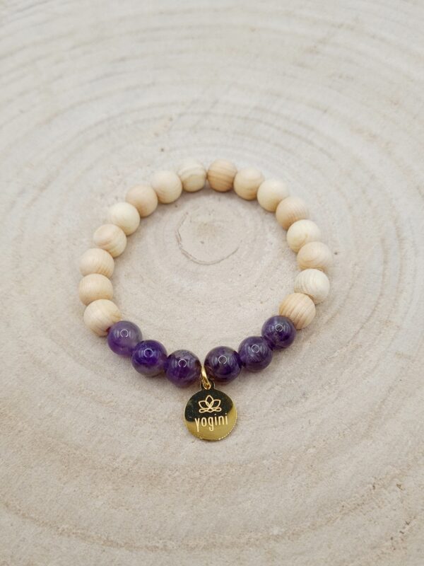 Armband mit Zirbenholz und Amethyst